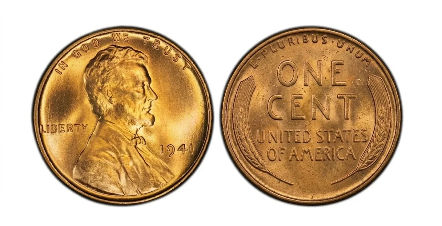 Side-by-side 1941 pennies showing slight condition differences
